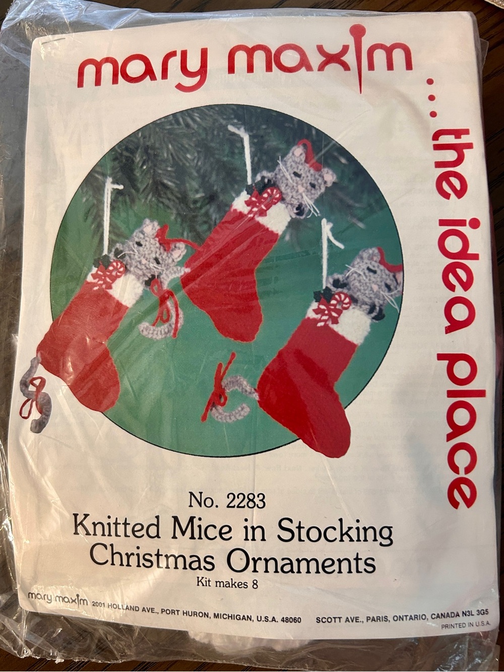 Mary Maxim Red Knitted Mice Stocking Christmas Ornaments